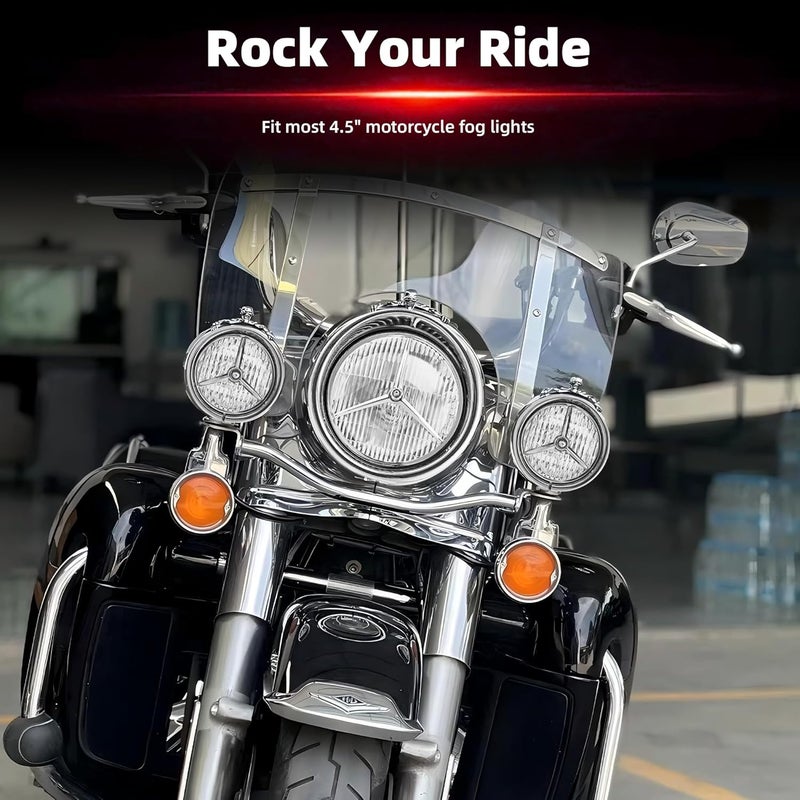 FATECIM 4.5" Motorcycle Fog Light Trim Rings, 4 1/2 inch Auxiliary Light Passing Lamp Spotlight Bezel Tri Bar Bullet Spike Style for Harley Dyna Touring Road King Softail Street Glide Sportster Chrome - Image 3